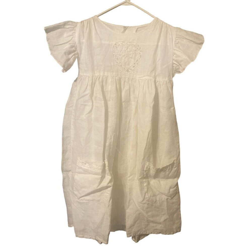 Vtg Lee & Lee Dallas Texas Linen Girls Battenburg Lace Long Christening Dress M